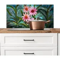 KitchenYeah Spatscherm keuken 90x45 cm - Kookplaat achterwand Bloemen - Roze - Glasmozaïek - Muurbeschermer - Spatwand fornuis - Hoogwaardig aluminium