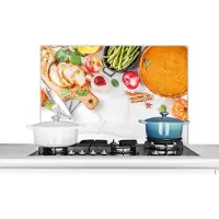 KitchenYeah Spatscherm keuken 80x55 cm - Kookplaat achterwand Groente - Fruit - Vlees - Kruiden - Muurbeschermer - Spatwand fornuis - Hoogwaardig aluminium