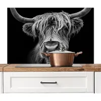 KitchenYeah Spatscherm keuken 100x65 cm - Kookplaat achterwand Schotse hooglander - Zwart - Wit - Muurbeschermer - Spatwand fornuis - Hoogwaardig aluminium