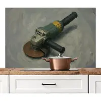 KitchenYeah Spatscherm keuken 120x80 cm - Kookplaat achterwand Haakse slijper - Schilderij - Gereedschap - Muurbeschermer - Spatwand fornuis - Hoogwaardig aluminium