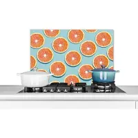 KitchenYeah Spatscherm keuken 70x50 cm - Kookplaat achterwand Sinaasappel - Zomer - Blauw - Muurbeschermer - Spatwand fornuis - Hoogwaardig aluminium