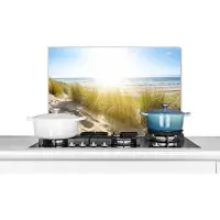 KitchenYeah Spatscherm keuken 60x40 cm - Kookplaat achterwand Strand - Duin - Zon - Zee - Zomer - Muurbeschermer - Spatwand fornuis - Hoogwaardig aluminium