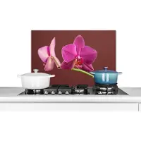 KitchenYeah Spatscherm keuken - Orchidee - Groen - Roze - Bloemen - Spatwand keuken - Achterwand keuken - 70x50 cm