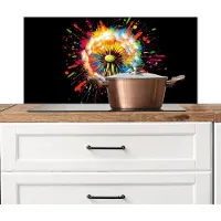 KitchenYeah Spatscherm keuken 90x45 cm - Kookplaat achterwand Paardenbloem - Graffiti - Kleurrijk - Bloemen - Natuur - Muurbeschermer - Spatwand fornuis - Hoogwaardig aluminium