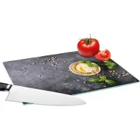 KitchenYeah Glazen Snijplank - 28x20 - Dessert - Basilicum - Kruiden - Industrieel - Snijplanken Glas
