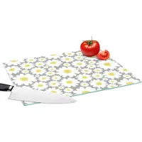 KitchenYeah Glazen Snijplank - 39x28 - Meisjes - Daisy - Bloemen - Patronen - Girl - Wit - Kinderen - Kids - Snijplanken Glas