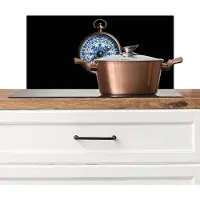 KitchenYeah Spatscherm keuken 70x30 cm - Kookplaat achterwand Kompas - Delfts blauw - Zwart - Muurbeschermer - Spatwand fornuis - Hoogwaardig aluminium