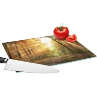 KitchenYeah Glazen Snijplank - 28x20 - Bos - Herfst - Zon - Landschap - Natuur - Bomen - Bladeren - Snijplanken Glas