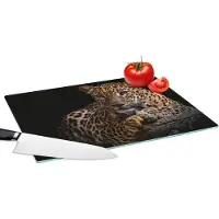 KitchenYeah Glazen Snijplank - 39x28 - Wilde dieren - Panter - Portret - Zwart - Dieren - Snijplanken Glas