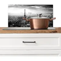 KitchenYeah Spatscherm keuken 60x30 cm - Kookplaat achterwand Parijs - Skyline - Eiffeltoren - Stad - Wolken - Muurbeschermer - Spatwand fornuis - Hoogwaardig aluminium