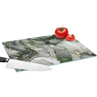 KitchenYeah Glazen Snijplank - 39x28 - Luxe - Marmer - Groen - Snijplanken Glas