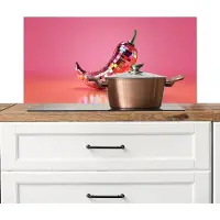 KitchenYeah Spatscherm keuken 90x45 cm - Kookplaat achterwand Peper - Disco - Rood - Glitter - Muurbeschermer - Spatwand fornuis - Hoogwaardig aluminium