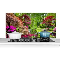 KitchenYeah - Spatscherm - Bomen - Bloemen - Japan - Natuur - Water - Spatwand - Muurbeschermer - 120x60 cm - Spatscherm keuken - Keuken achterwand