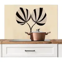 KitchenYeah Spatscherm keuken 100x65 cm - Kookplaat achterwand Bladeren - Gestreept - Stengel - Beige - Muurbeschermer - Spatwand fornuis - Hoogwaardig aluminium