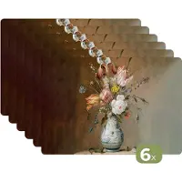 KitchenYeah - Placemats - Kunst - Schilderij - Bloemen - Vaas - Oude meesters - Onderlegger - Onderleggers placemats - Placemat - 45x30 cm - Kunststof placemat
