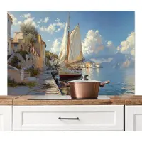 KitchenYeah Spatscherm keuken 120x80 cm - Kookplaat achterwand Zeilschip - Huizen - Kade - Zee - Muurbeschermer - Spatwand fornuis - Hoogwaardig aluminium