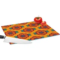 KitchenYeah Glazen Snijplank - 39x28 - Design - Retro - Rozen - Oranje - Snijplanken Glas