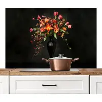 KitchenYeah Spatscherm keuken 120x80 cm - Kookplaat achterwand Sierlijk - Boeket - Vaas - Muurbeschermer - Spatwand fornuis - Hoogwaardig aluminium