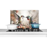 KitchenYeah Spatscherm keuken 70x50 cm - Kookplaat achterwand Kolibrie - Vogels - Bloemen - Natuur - Muurbeschermer - Spatwand fornuis - Hoogwaardig aluminium