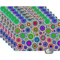 KitchenYeah Placemat - Placemats kunststof - Patroon - Stippen - Cirkel - 45x30 cm - 6 stuks - Hittebestendig - Anti-Slip - Onderlegger - Afneembaar