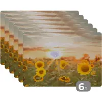 KitchenYeah Placemat - Placemats kunststof - Zonnebloem - Zon - Bloemen - 45x30 cm - 6 stuks - Hittebestendig - Anti-Slip - Onderlegger - Afneembaar