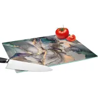 KitchenYeah Glazen Snijplank - 39x28 - Goud - Blauw - Marmer - Snijplanken Glas