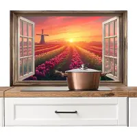 KitchenYeah Spatscherm keuken 100x65 cm - Kookplaat achterwand Doorkijk - Tulpen - Zonsondergang - Bloemen - Kleurrijk - Muurbeschermer - Spatwand fornuis - Hoogwaardig aluminium
