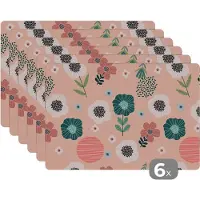 KitchenYeah Placemat - Placemats kunststof - Patronen - Bloemen - Planten - 45x30 cm - 6 stuks - Hittebestendig - Anti-Slip - Onderlegger - Afneembaar