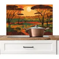 KitchenYeah Spatscherm keuken 90x60 cm - Kookplaat achterwand Landschap - Afrikaans - Zon - Muurbeschermer - Spatwand fornuis - Hoogwaardig aluminium