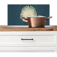 KitchenYeah Spatscherm keuken 60x30 cm - Kookplaat achterwand Vogel - Blauw - Vintage - Muurbeschermer - Spatwand fornuis - Hoogwaardig aluminium