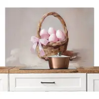 KitchenYeah Spatscherm keuken 120x80 cm - Kookplaat achterwand Mand - Eieren - Roze - Muurbeschermer - Spatwand fornuis - Hoogwaardig aluminium