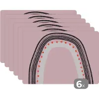 KitchenYeah Placemat - Regenboog - Roze - Abstract - Design - Onderleggers - Tafel - 45x30 cm - 6 stuks