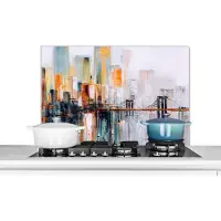 KitchenYeah Spatscherm keuken 80x55 cm - Kookplaat achterwand Olieverf - Schilderij - Skyline - Abstract - Muurbeschermer - Spatwand fornuis - Hoogwaardig aluminium