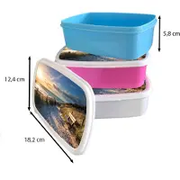 KitchenYeah Broodtrommel Blauw - Lunchbox Zonsondergang - Strand - Duin - Gras - Bank - Brooddoos 18x12x6 cm - Brood lunch box - Broodtrommels voor kinderen en volwassenen