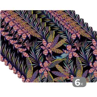 KitchenYeah Placemat - Placemats kunststof - Hawaii - Regenboog - Bloemen - Bladeren - Psychedelisch - 45x30 cm - 6 stuks - Hittebestendig - Anti-Slip - Onderlegger - Afneembaar