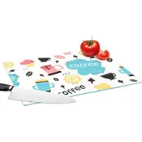 KitchenYeah Glazen Snijplank - 39x28 - Patronen - Koffiebonen - Koffie - IJs - Snijplanken Glas