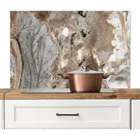 KitchenYeah Spatscherm keuken 100x65 cm - Kookplaat achterwand Abstract - Marmer print - Wit - Bruin - Marmerlook - Muurbeschermer - Spatwand fornuis - Hoogwaardig aluminium