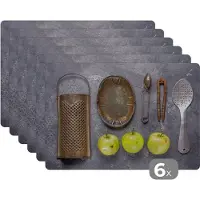 KitchenYeah Placemat - Placemats kunststof - Appel - Keukengerei - Keukengereedschap - 45x30 cm - 6 stuks - Hittebestendig - Anti-Slip - Onderlegger - Afneembaar