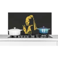 KitchenYeah Spatscherm keuken 100x50 cm - Kookplaat achterwand Meisje met de parel - Vermeer - Peace - Muurbeschermer - Spatwand fornuis - Hoogwaardig aluminium