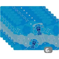 KitchenYeah Placemat - Placemats kunststof - Zodiac - Tweeling - Design - 45x30 cm - 6 stuks - Hittebestendig - Anti-Slip - Onderlegger - Afneembaar