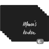 KitchenYeah Placemat - Placemats kunststof - Mama's keuken - Quotes - Spreuken - Moeder - Koken - 45x30 cm - 6 stuks - Hittebestendig - Anti-Slip - Onderlegger - Afneembaar