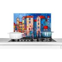 KitchenYeah Spatscherm keuken 60x40 cm - Kookplaat achterwand Schilderij - Architectuur - Olieverf - Water - Muurbeschermer - Spatwand fornuis - Hoogwaardig aluminium