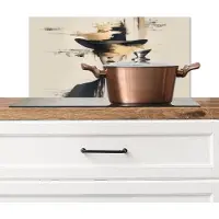 KitchenYeah Spatscherm keuken 60x30 cm - Kookplaat achterwand Vrouw - Hoed - Verf - Muurbeschermer - Spatwand fornuis - Hoogwaardig aluminium