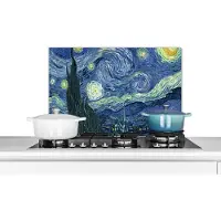 KitchenYeah Spatscherm - Schilderij - Sterrennacht - Van Gogh - Oude meesters - Keuken - Kookplaat achterwand - Muurbeschermer - Spatwand - 70x50 cm