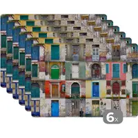 KitchenYeah Placemat - Placemats kunststof - Deuren - Regenboog - Architectuur - Collage - 45x30 cm - 6 stuks - Hittebestendig - Anti-Slip - Onderlegger - Afneembaar