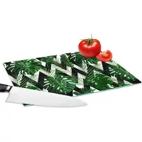 KitchenYeah Glazen Snijplank - 28x20 - Monstera - Zwart Wit - Patronen - Snijplanken Glas