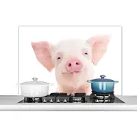 KitchenYeah Spatscherm keuken 100x65 cm - Kookplaat achterwand Varken - Roze - Dieren - Natuur - Muurbeschermer - Spatwand fornuis - Hoogwaardig aluminium