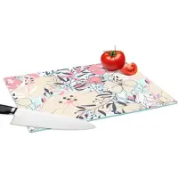 KitchenYeah Glazen Snijplank - 39x28 - Vintage - Bloem - Roze - Patronen - Snijplanken Glas