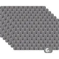 KitchenYeah Placemat - Placemats kunststof - Patronen - Abstract - Zwart - Art Nouveau - 45x30 cm - 6 stuks - Hittebestendig - Anti-Slip - Onderlegger - Afneembaar