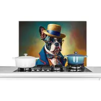 KitchenYeah Spatscherm keuken 80x55 cm - Kookplaat achterwand Hond - Kleding - Accessoires - Verf - Portret - Muurbeschermer - Spatwand fornuis - Hoogwaardig aluminium